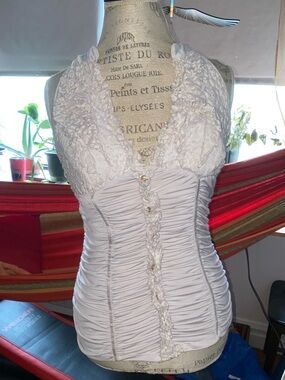 XOXO White Lace Ruched Halter Top